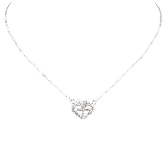 VIRGINS SAINTS & ANGELS VSA Queen of Hearts Petite Crystal Logo Necklace Silver